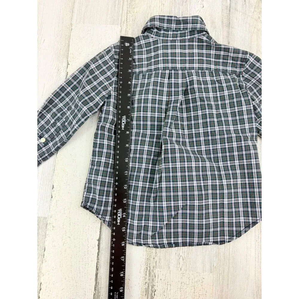 Ralph Lauren Boys Sz 2T Green Plaid Button Down Long Sleeve Shirt Polo Xmas